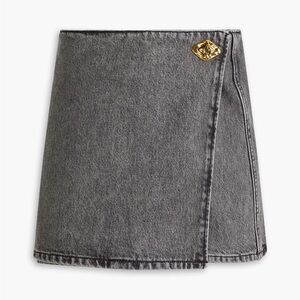 Gray Wrap Denim Miniskirt Grey Gold